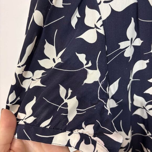 Lauren Ralph Lauren Silk Navy Floral Ruffle Short Sleeve Midi Dress Size 16 - Picture 5 of 12